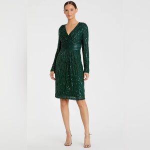 Long Sleeve Embellished Sequin Cocktail Dress Color  Emerald Green Size 8